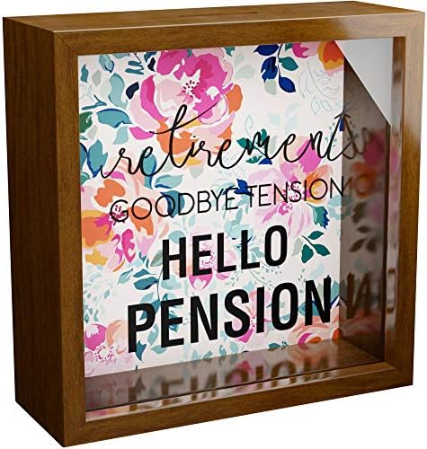 Подаръци за пенсиониране за жените от 2021 | Банка за сенки 6x6x2 със стъклена предна част | Декор за жени се пенсионират | Дървен сувенир за спомен за декор на стени | Под?