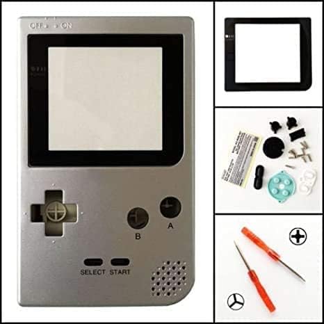 Пълно тяло, калъф с бутони, винтове, гумена тампон за конзола Nintendo Gameboy Pocket GBP (сребрист)