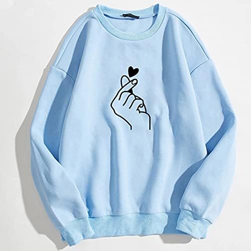 Hoody с графичен принтом, дълъг топ, дамски ежедневни пуловер, дамски блуза, тениска за бягане, женски