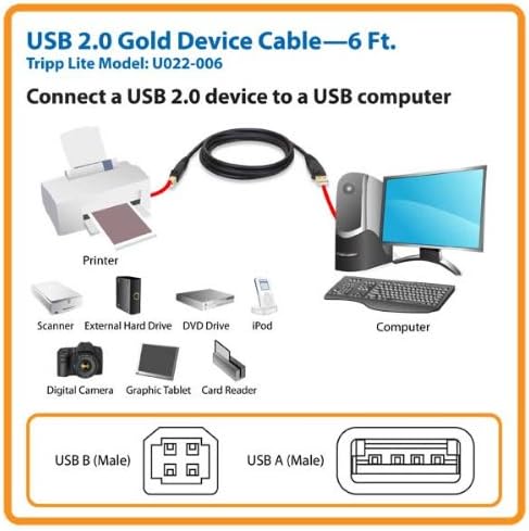 Високоскоростен кабел Трип Lite USB 2.0, тип A и Тип B (m/M), 6 фута (U022-006)