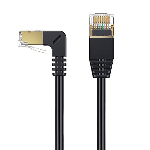 Ethernet кабел Traovien Cat 8, 2 крака на 90 Градуса, Позлатен конектор RJ-45, 10 Gigabit Мрежов Компютър рутер CAT8,