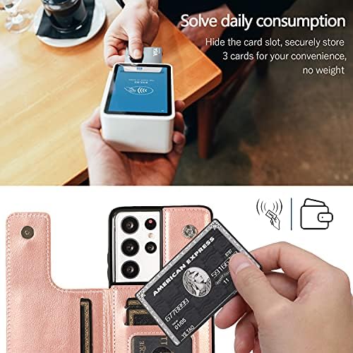 Калъф Syking Galaxy S21 Ultra, една Чанта-портфейл Samsung S21 Ultra 5G с държач за карти, Калъф-поставка за кредитни