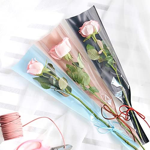 KLVEU 100 БР Единични ръкав за рози, Опаковки, пакети, за една роза на Бвп Ръкав за букета от Опаковъчна хартия за цветя Подходяща за Сватби Абитуриентски Рожден Ден на м