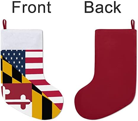 Американски и Държавен Флаг Мериленд Червени Коледни Празници Чорапи, Украса за Дома, Коледна Елха, Висящи Чорапи за Камината