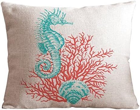 Декоративна Калъфка за възглавница SIXSTARS от памук и лен в теми Ocean Park Квадратна форма, 16 x 16 см-ocean-beach-принт (Коралов лист)