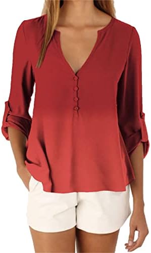 DGKaxiyaHM Дамска Блуза, с наклон на Копчета и V-образно деколте, Свободно Намаляване, Пуловер с цветни Блокчета, тениски