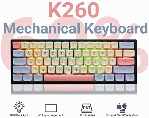 SUEHIODHY K620 60% Ръчна Детска Клавиатура 61 клавиша с възможност за гореща замяна Компактен RGB клавиатура на поръчка