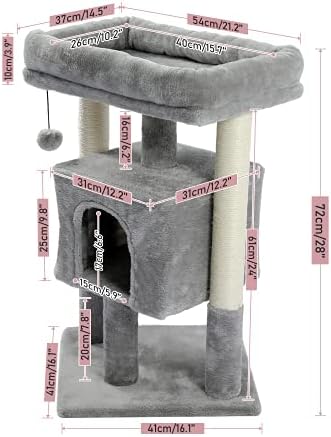 FUZOFUIZ 28,4 Инч(и) Малка Котешка Дърво за котки в затворени помещения, Полиестер Плюшен с Котешка кула с етажната