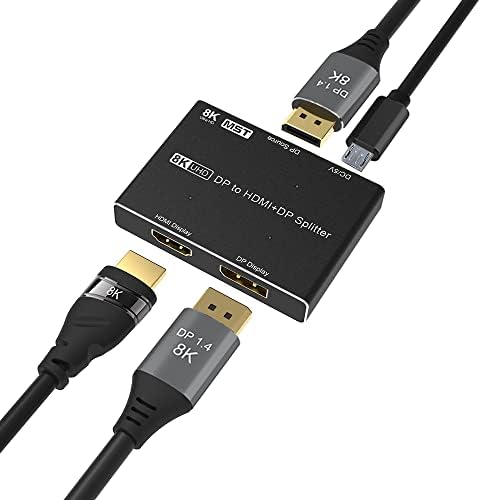 CABLEDECONN DisplayPort, HDMI Splitter 8K MST SST 1In 2Out Насочени DP 1.4 8K при 30 Hz 4K при 120 Hz DisplayPort към