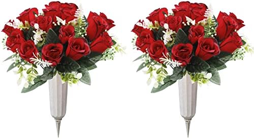 U Artlines 2 бр. Изкуствени Кладбищенские цветя за гроба на Копринени Паметни Рози Цветя на Открито Надгробни Цветя