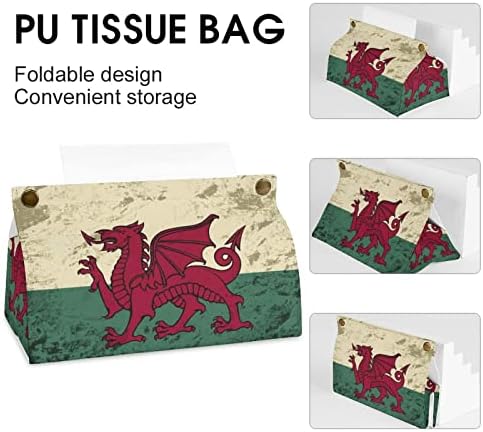 Ретро Уелски Флаг Капак Кутии За Салфетки От Изкуствена Кожа Притежателя Кутии За Салфетки Правоъгълен Калъф