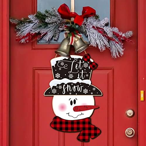 Закачалка за врата, във формата на Коледните снежни човеци от Плат, Дървена Закачалка за входната врата с Лък в клетка от Биволско,