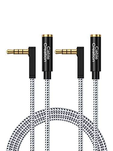Кабел-удължител за слушалки CableCreation, 90 Градуса TRRS, аудио кабел-удължител 3,5 мм мъж към жената, 4 проводника (съвместим