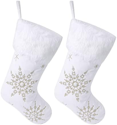 Мъжки Бели Коледни чорапи, Комплект от 2 бели чорапи за Коледа, Коледни Чорапи с размер 18 инча, Декор за семейни Коледни чорапи