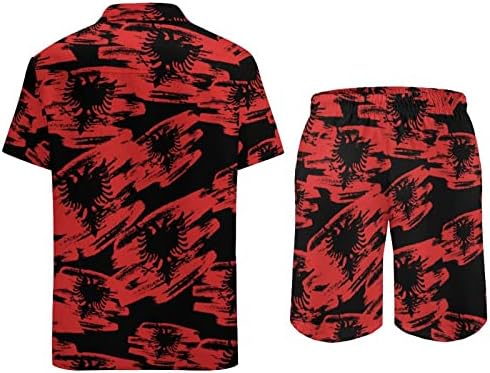 Мъжки плажни дрехи Vinage с Флага на Албания от 2 теми, Хавайска Риза с копчета с Къс ръкав и къси Панталони, Костюми