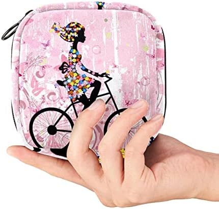 Момиче с цветя Модел на Велосипед, Чанта за Грим с Розови Пеперуди, Косметичка, Преносим Чанта за Тоалетни принадлежности за