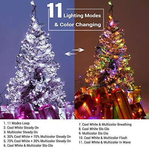 Коледни Светлини, 115 фута 300 Led Коледни Гирлянди, Променящия Цвят, 11 Режима на Студено Бял и Многоцветного Коледните
