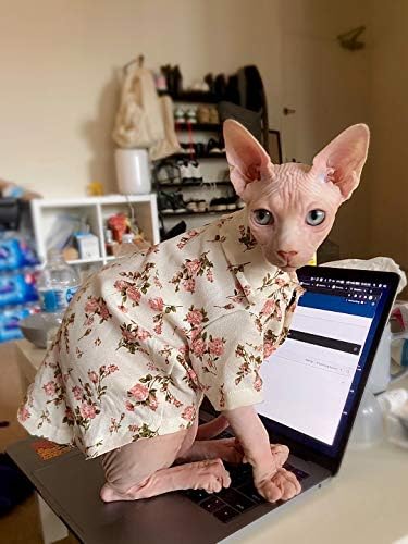 Облекло за бесшерстных котки OCHSTIN Тениска от чист памук, хладно Памук с фин цветен модел, Дишаща, прекрасна