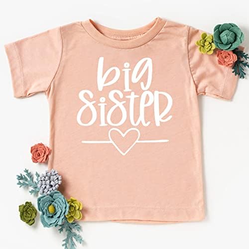 Тениска Olive Обича Apple Big Sister Сърце Sibling Reveal за новородени и по-младите момичета, Дрехи за братя