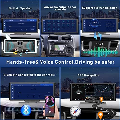 UNITOPSCI Преносим Кола Стерео Bluetooth Безжична Apple CarPlay Android Автоматичен Гласов Асистент 9,3 Инчов Сензорен