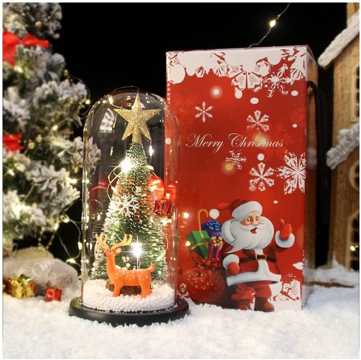 Светодиодна Коледна Елха OUHOE в Стъклен Купола с Подарък предавателна кутия, Снежна Украса за Коледната Елха с Лък на елените