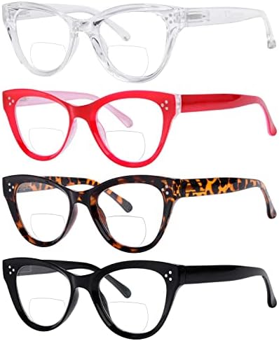 Eyekepper 4 опаковки Бифокальных Очила за четене Котешко око, Женски Прозрачни Лещи
