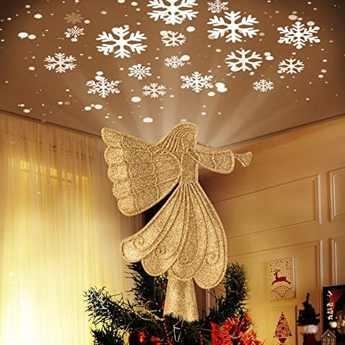 Коледен Ангелочек на Дървото с вградени led прожектори, под формата на Снежинки, Выдолбленная Пентаграм на Дървото