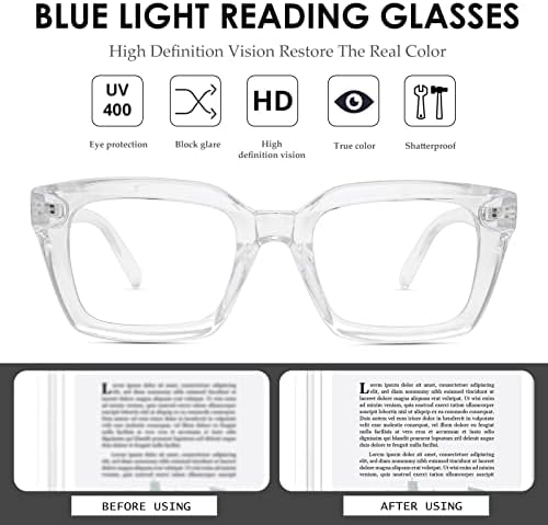 NULOOQ, 2 опаковки на Стилни женски Очила за четене, Квадратни Очила в стил Опра, Блокиране на Синята Светлина, за жени, 1,5