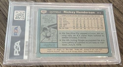 Рики Хендерсън Вкара Гол Крал 1980 Topps Подписа договор с PSA 7 9 Auto HOF RC Начинаещ в Бейзбола С картички