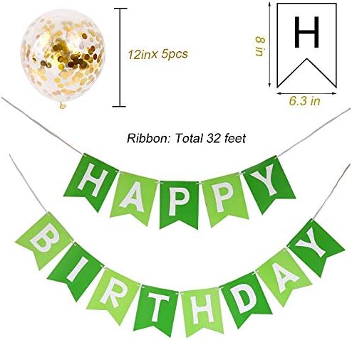 Балон Tellpet Green с номер 4 + Банер Happy birthday С 5 Златни Топки Конфети, Декорации честит Рожден Ден