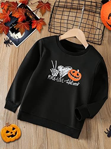Модни блузи и жилетки за момичета, пуловер с участието на тиква и букви на Хелоуин, 1 бр. (Цвят: черен размер: 9Y)