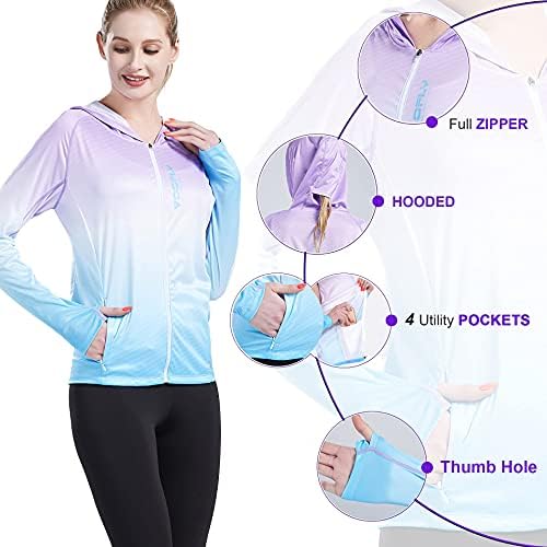 Дамски Солнцезащитная Риза UPF 50+ и е с UV-принтом, Hoody с качулка с цип с джобове