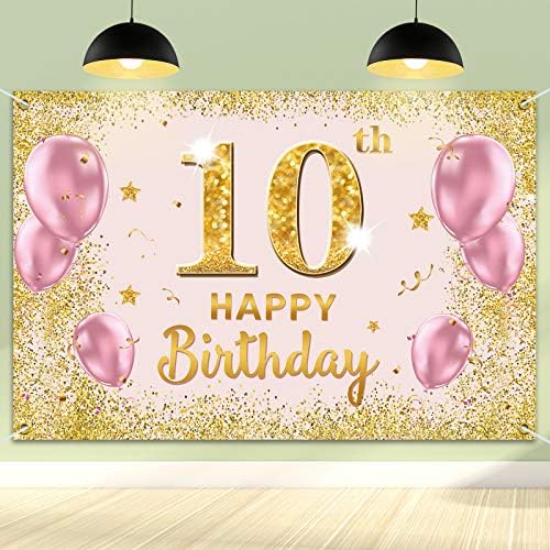 PAKBOOM Happy 10th Birthday Background Банер - 10 Елементи за Украса на парти по случай рождения Ден за Момичетата
