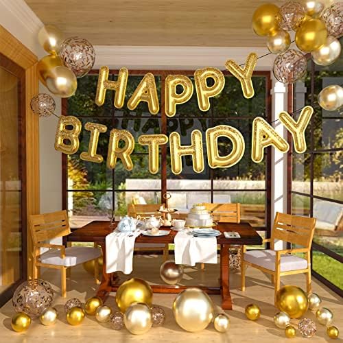 Банер с Въздушно Топка PartyWoo Честит рожден ден, 16-инчов Златен Знак честит Рожден Ден, Балон от майларовой Фолио