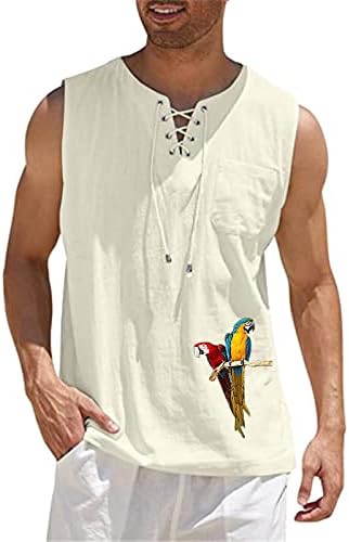 Мъжки модни и ежедневни однотонная риза без ръкави от памук и лен, свързани с яка, жилетка, палто без ръкави, мъжки ризи