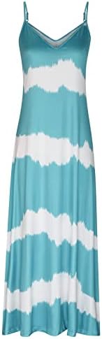 Летни Макси-Sundresses Големи Размери за Жените, Шарени рокли, спагети презрамки с V-образно деколте, Ежедневното Плажна Дълга Рокля Без Ръкави