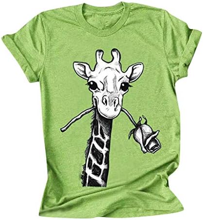 Женска Тениска с Принтом на Жирафа Размер Плюс, Ризи с кръгло деколте и Къс Ръкав, Забавни Графични Ежедневни
