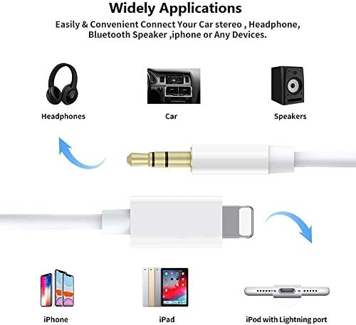 [Сертифициран от Apple Пфи] Aux Кабел за автомобил, адаптер Lightning-3.5 мм Aux кабел за автомобилни стерео системи/ динамика / слушалки, Aux Кабел за iPhone 11/11/11 Pro/11 Pro Max / X /XS // 8 / 8Plus/