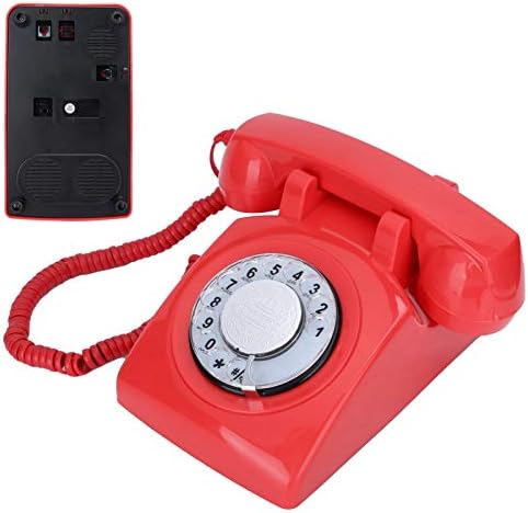 Настолен стационарен телефон с Въртящ се Циферблат, Стационарен Ретро телефон, За FSK/DTMF, За офис, дом на хотела (червен)