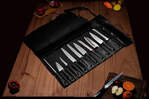 Чанта за нож на главния готвач EVERPRIDE от естествена кожа-високо качество - Чанта за ножове настанява гости в 10 ножове
