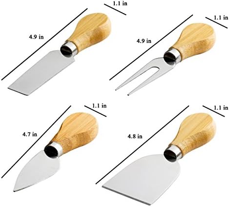 Комплект бамбукови сирене дъски M MH ZONE 13 x 13 за нарязване на месо с вградено чекмедже и 4 специални ножове от