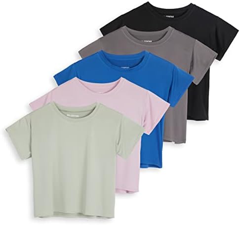 5 Опаковки: Женски Съкратен топ Dry Fit - Еластична спортна тениска с кръгло деколте и къс ръкав (на разположение